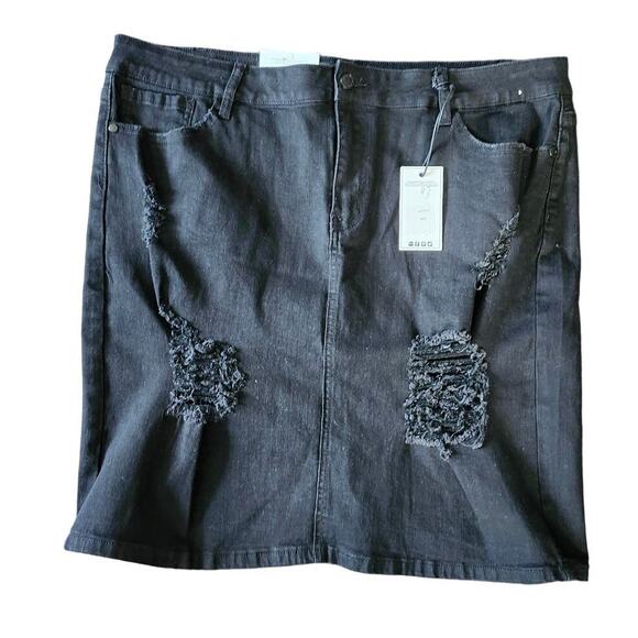 Judy Blue Denim Mini Skirt Plus Size 3XL 20W Black Distressed NWT - Picture 1 of 4